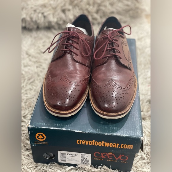 CREVO - MENS SIZE 8 - NELSON WINGTIP - OXFORD BORDO - LEATHER DRESS SHOES - Picture 2 of 5